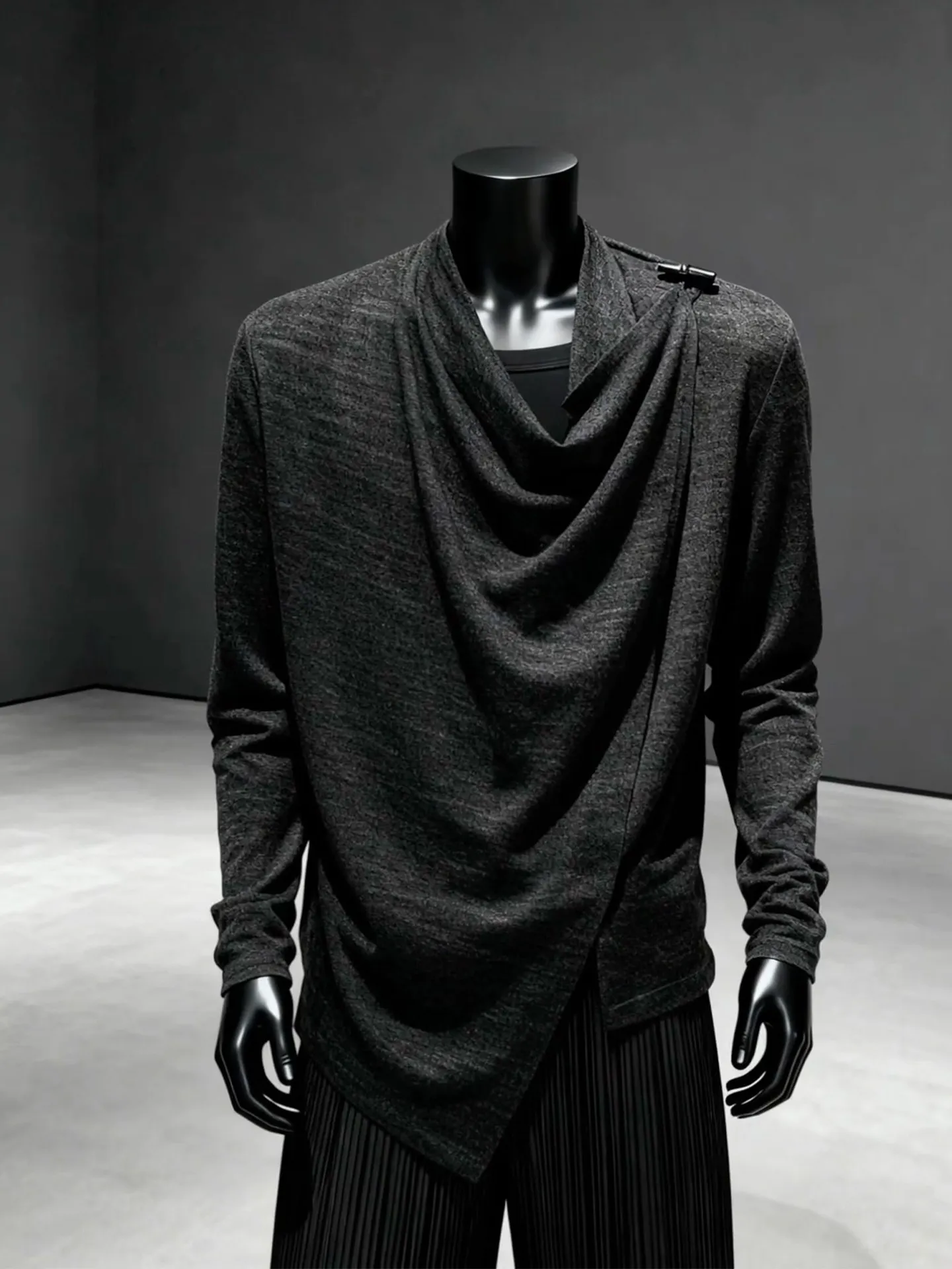 Long Sleeve T-Shirt Men's Summer Asymmetric Design Sensation Small Deconstruction Sun Protection Coat Casual Loose Fit Knitte...