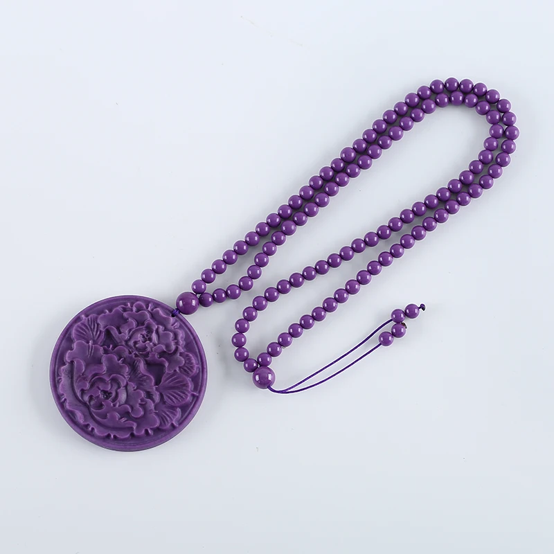 Natural Phosphosiderite Beaded Necklace Jewelry Fashion Charm Accessories Handcarved Flowers Pendant Necklace Gifts 52g 24inch