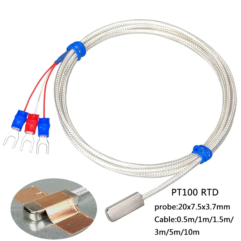 sensor de temperatura do rtd tipo colado impermeavel alta precisao cabo de fios pt100 m m m 5m aco inoxidavel 01