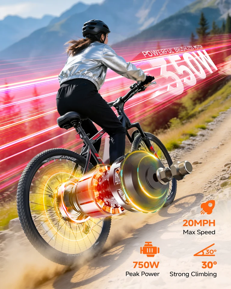 QNUT Victor 4.0 26 Inch Mountain Electric Bike Peak 750W Motor 36V 7.8Ah Removable Battery Electric Bicycle Up to 20 Mph Commuter Ebike for Adults and Teens UL2849 Certified 1‑Year Warranty image 4