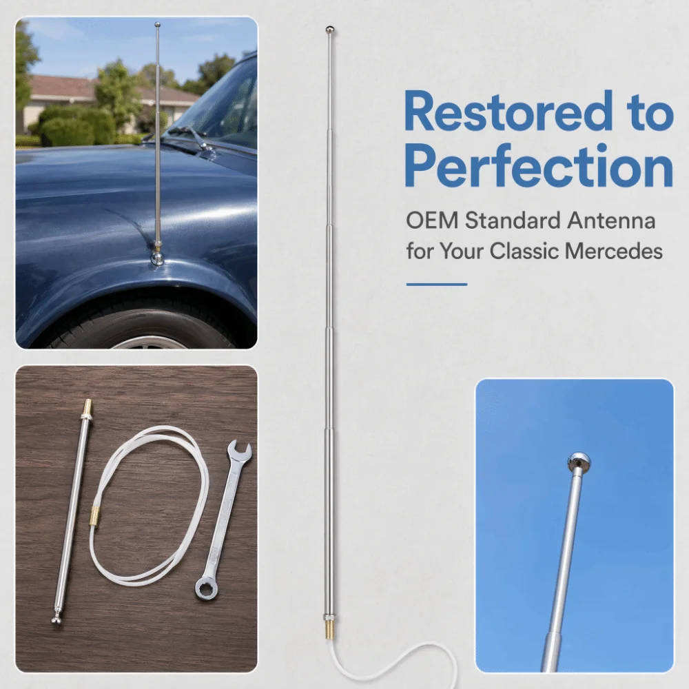 Sliver +White Car Audio Antenna 1408270001 Retractable Audio Antenna Mast for Mercedes Benz W140 W124 W202 W210 R129 1992‑2002