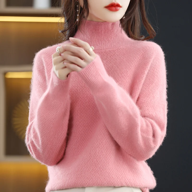 Autumn and Winter 2022 New 100% Mink Cashmere Women\'s Sweater Knitted Long Sleeve Pullover High Neck Soft Fashion Top