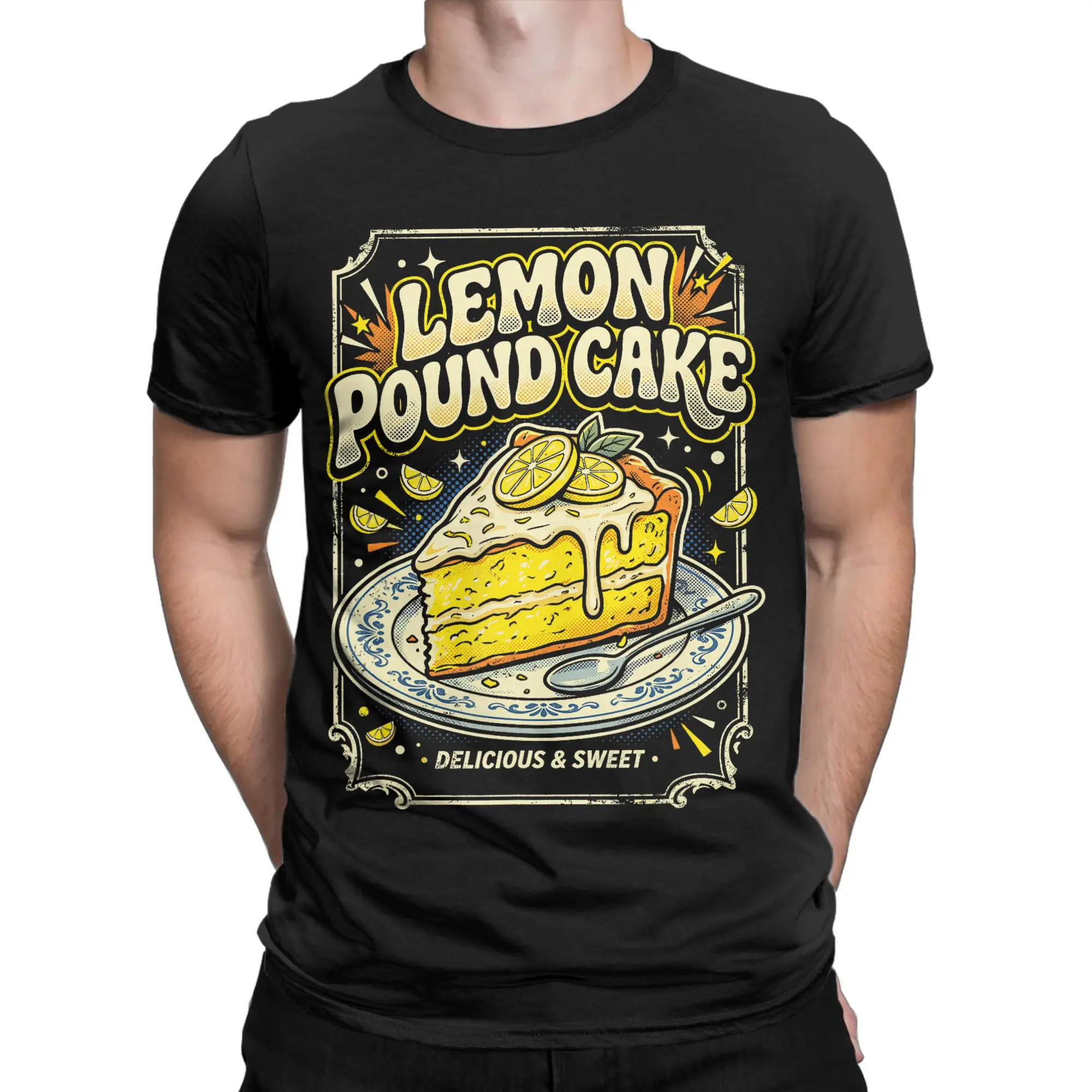 Vintage T-Shirt Lemon Pound Cake Slice Retro Dessert Lover Cotton T-Shirts  Popular Tshirt for Men's Summer Short Sleeve Tees