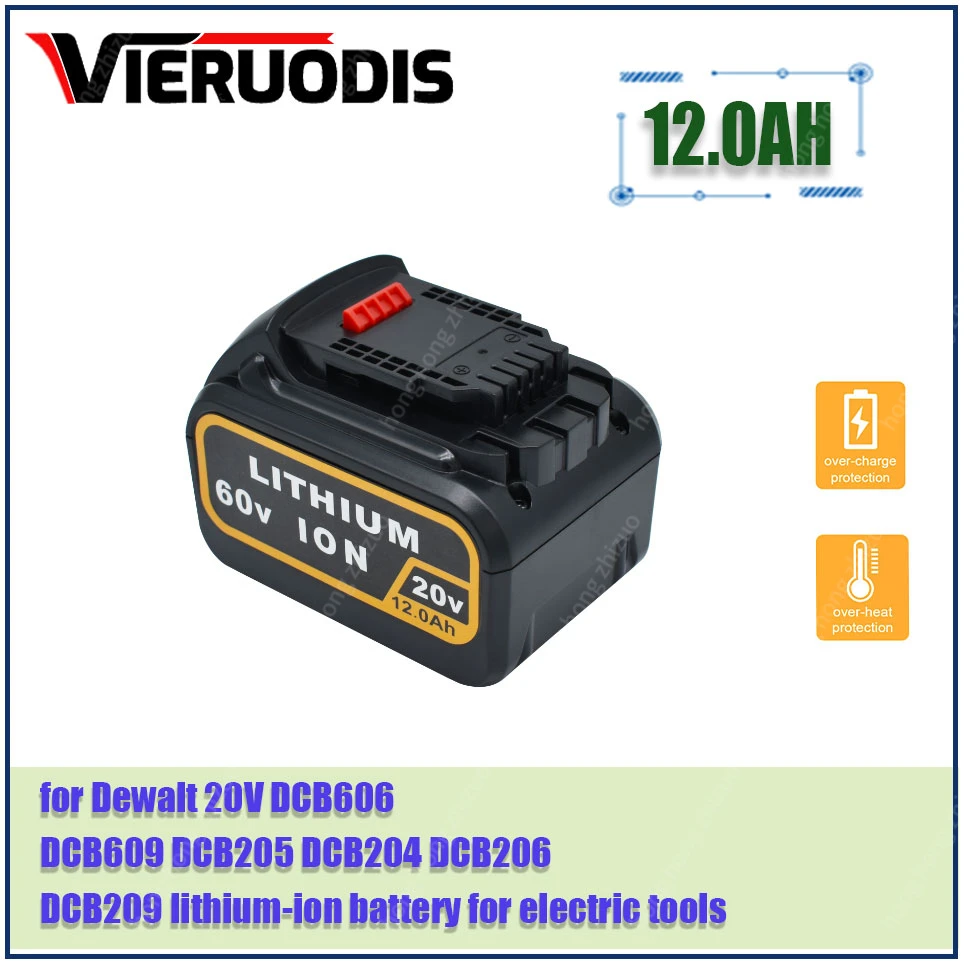 

12.0Ah 20V 60V MAX Replacement Battery for Dewalt DCB606 DCB609 DCB205 DCB204 DCB206 DCB209 Power Screwdriver Tools Batteries