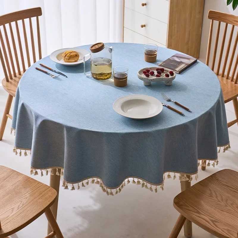 Tassel Cotton Linen Tablecloth Desk Decoration Cloth Round Tablecloth Tea Table Dining Table Tablecloth Tea Table Cloth Art