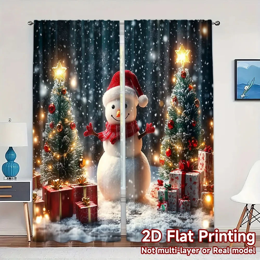 2pcs,Curtains Christmas snowman (2) Popular Print Curtains Semi-Sheer Curtains Outdoor Decorations Suitable for Bedroom Office