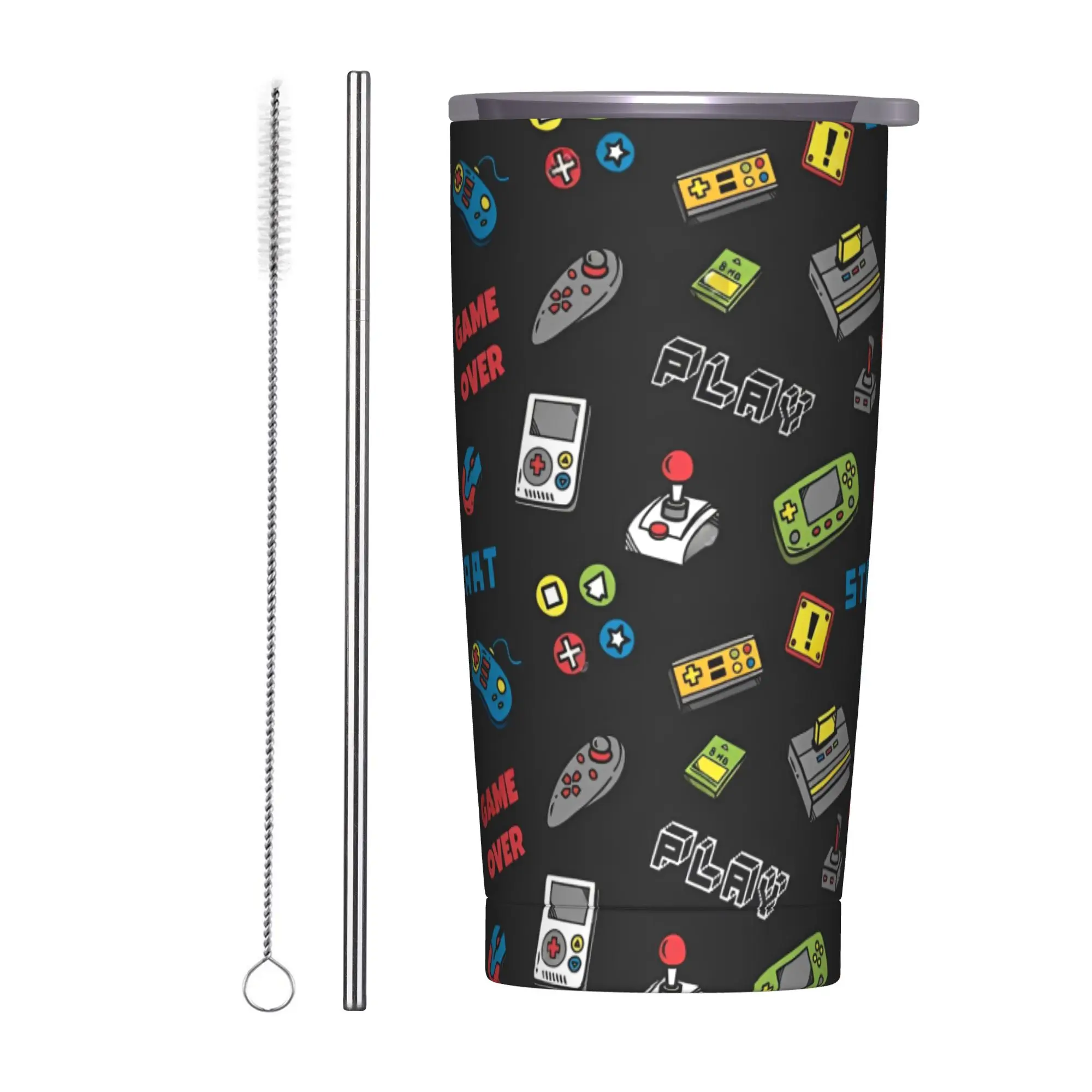 

Игровой контроллер для видеоигр, изолированный стакан с соломинкой, вакуумная кружка, чашки для автомобильных бутылок с двойными стенками, 20 унций