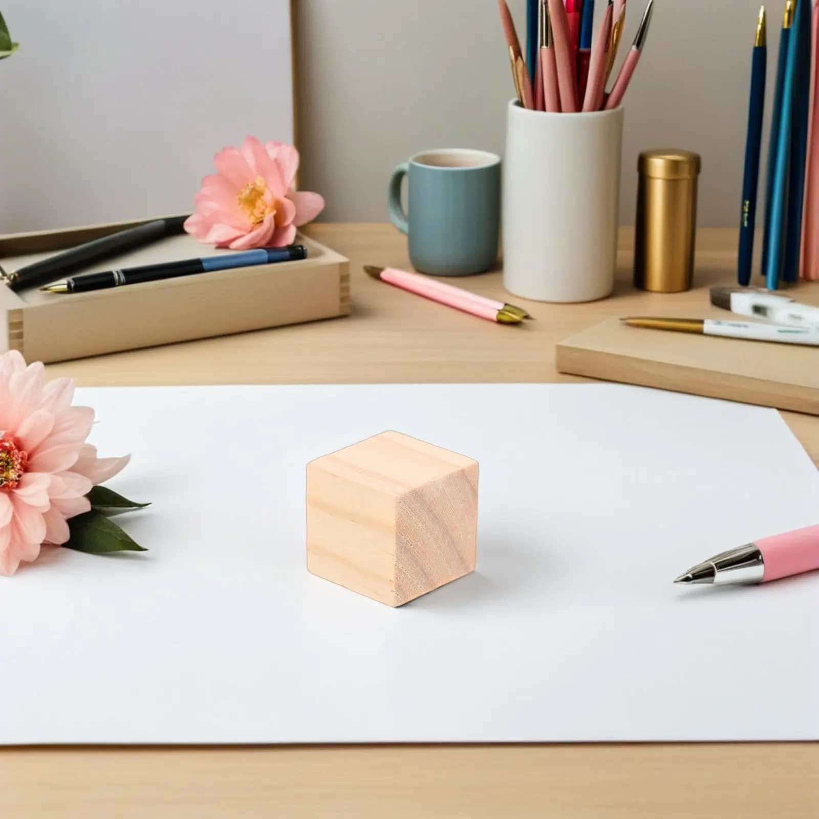 100 Pezzi Blocchi di Legno Naturale Non Trattati, Cubi Quadrati per Progetti Fai-da-Te, Pittura, Decorazione, Impilamento e Uso Educativo