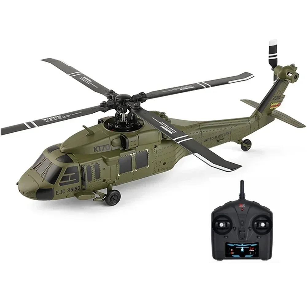 UH-60L Wltoys K170 2.4G 4CH 6 eixos giroscópio motor sem escova militar verde helicóptero RC RTF e XK K170