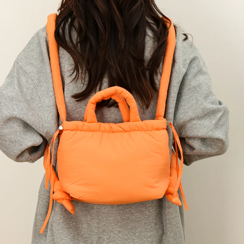 

Lightweight Bright Color Women's Casual Nylon Padded Shoulder Bag Small Size with Cotton Lining Handbag Designer Soft Puffer
