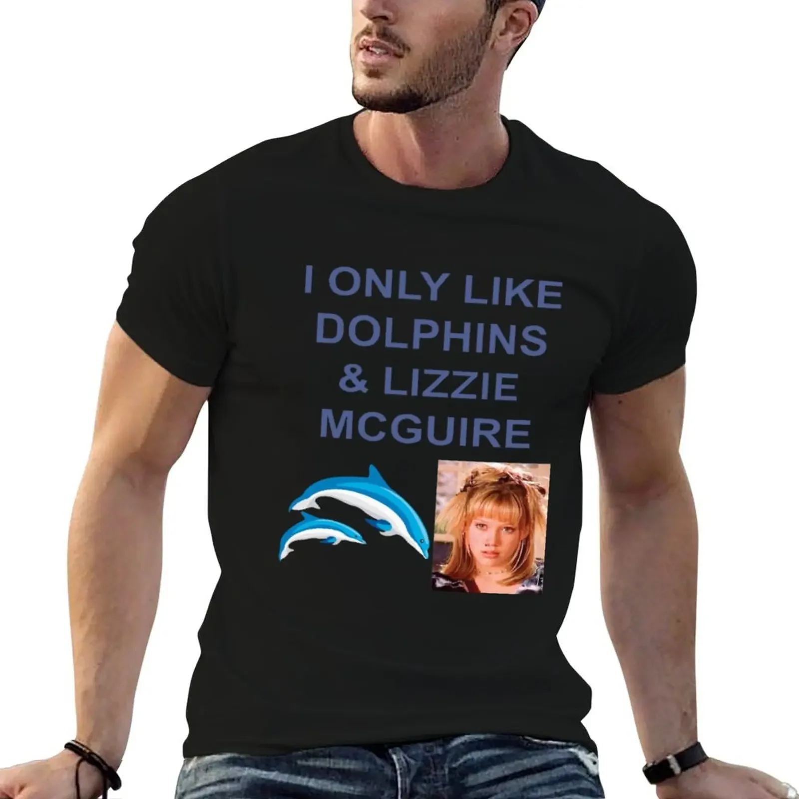 I only like Dolphins and Lizzie Mcguire T-Shirt blacks kawaii clothes black t shirts for men