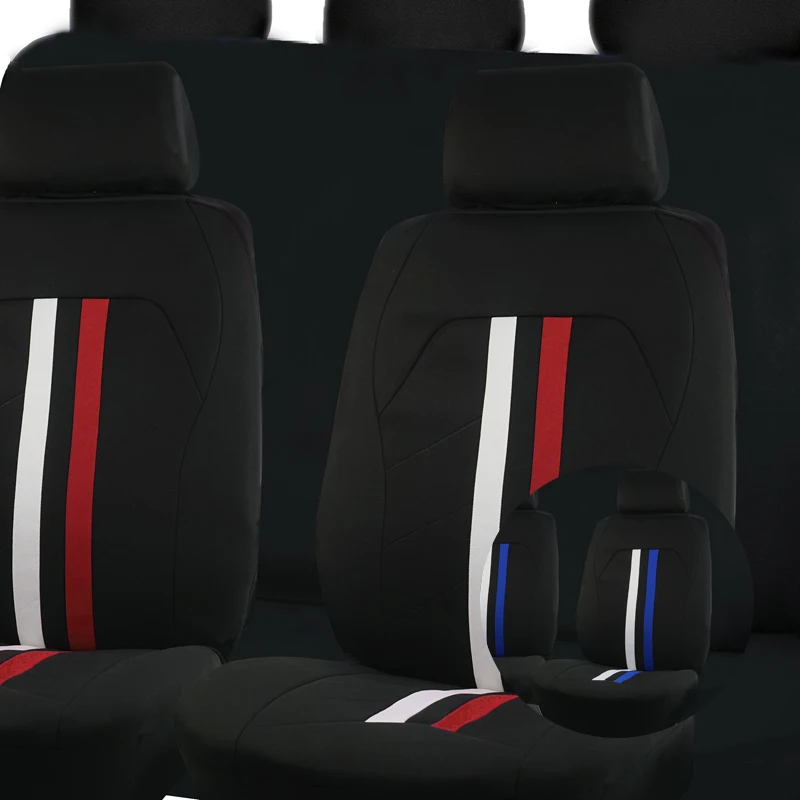 Red and White Two-Color Strip Universal Polyester Car Covers Seat For Car with Airbag Compatible Seat Cushion Protector