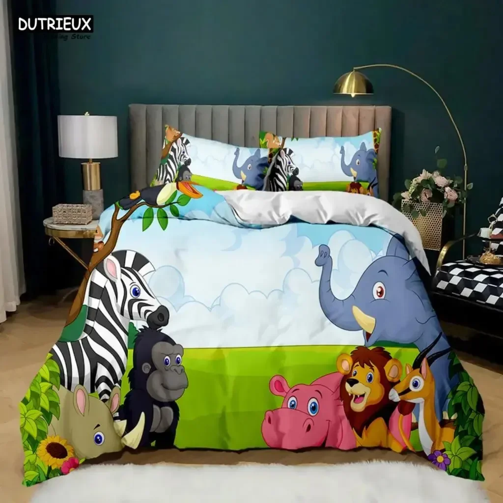 

3D Print Elephant Cute Cartoon Animal Paradise Comfortable Duvet Quilt Cover Pillowcase Bedding Set Children Bedroom Decoration