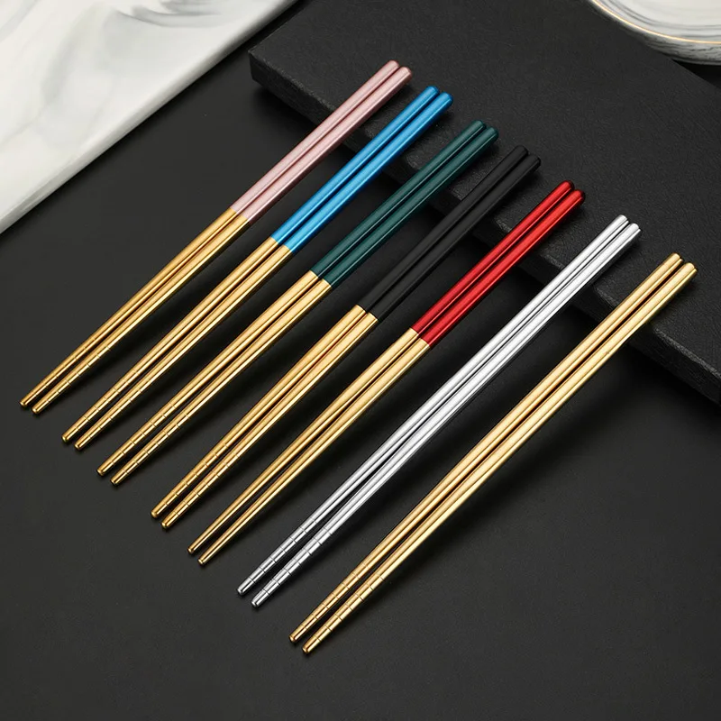 

1 Pair Non-Slip Head Stainless Steel Chopsticks Sushi Food Sticks Metal Chinese Chopsticks Kitchen Tableware Accessories