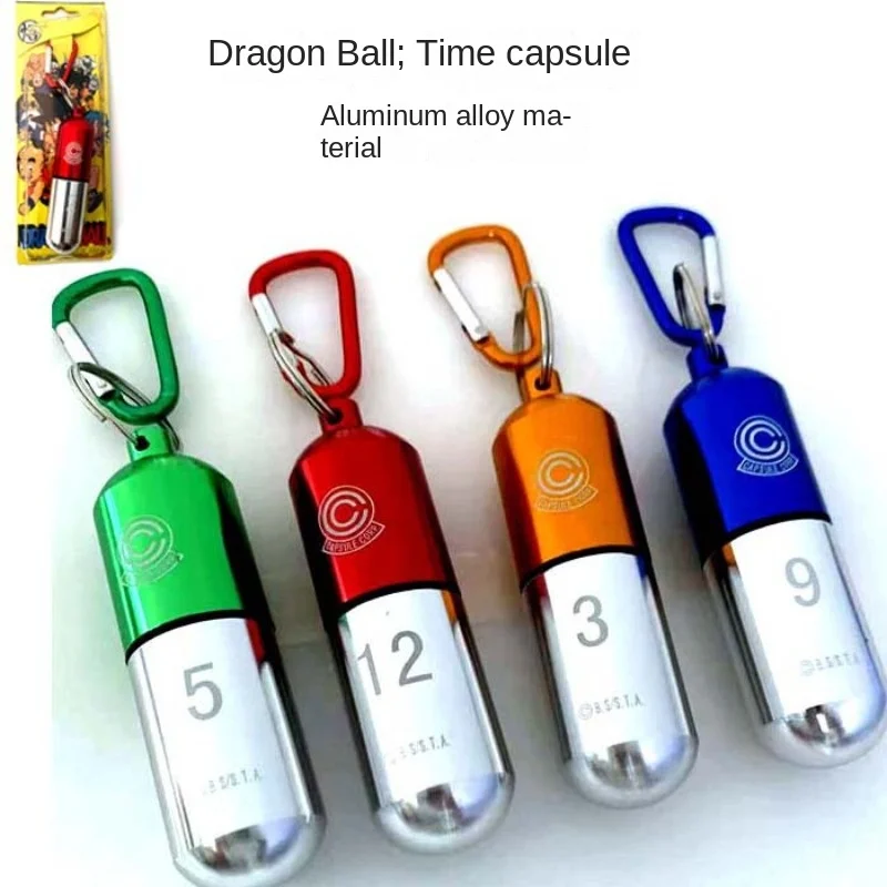 Dragon Ball Son Goku Keychain Time Capsule Bottle Pill Type Keychain Aluminum Alloy Storage Bottle Fashion Pendant Keyring Gifts