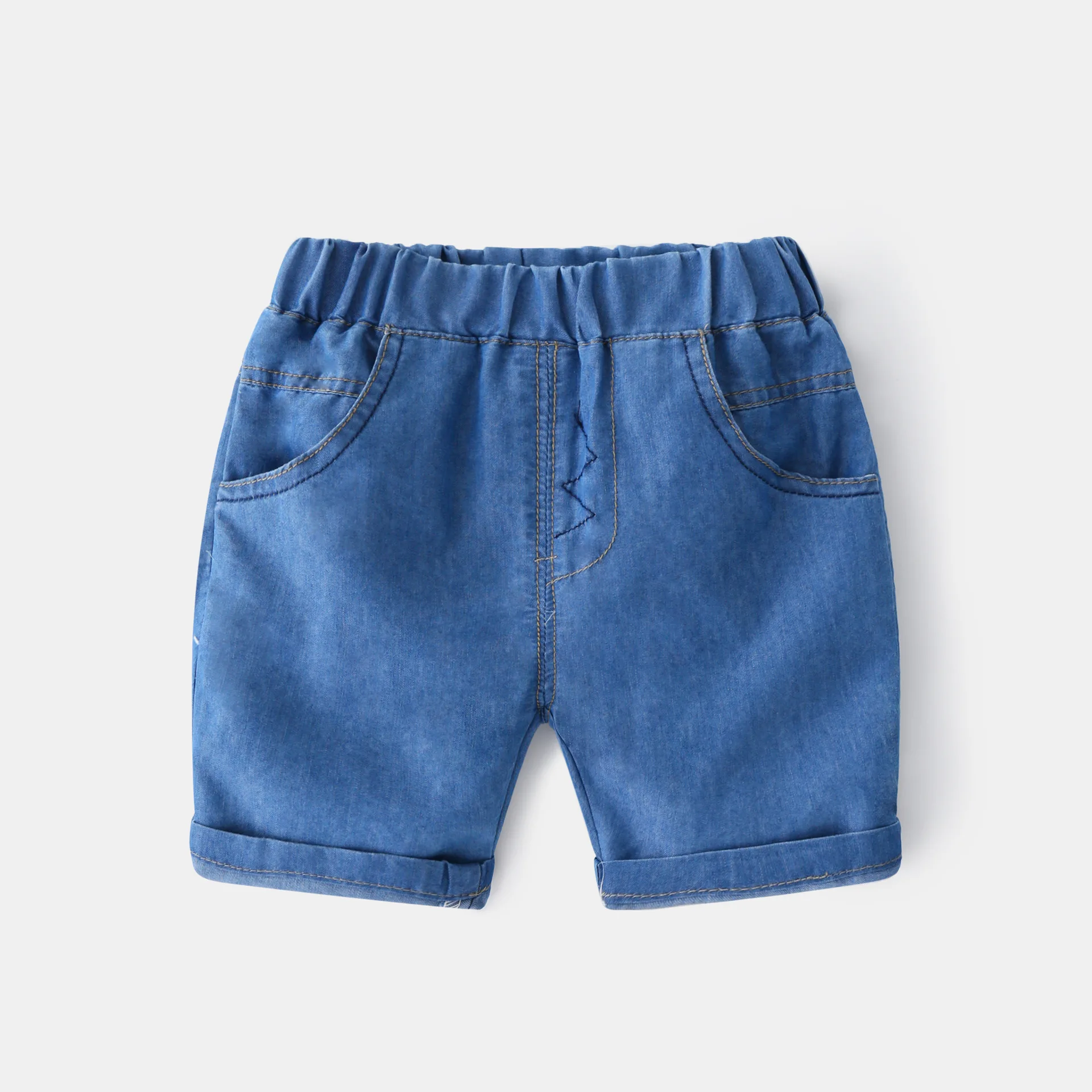 kids Summer Cool Mid-Waist Denim Shorts Boys' Elastic Waist Solid Color Capri Pants short jeans , Ages 2-7 Optional, 2 Colors