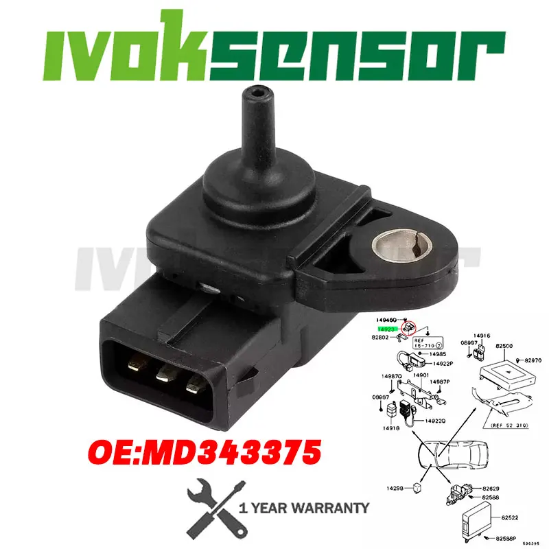

MD343375 Manifold Absolute Boost Pressure Fuel Control Vacuum MAP Sensor For Mitsubishi Colt Space Star Pajero Signo L200