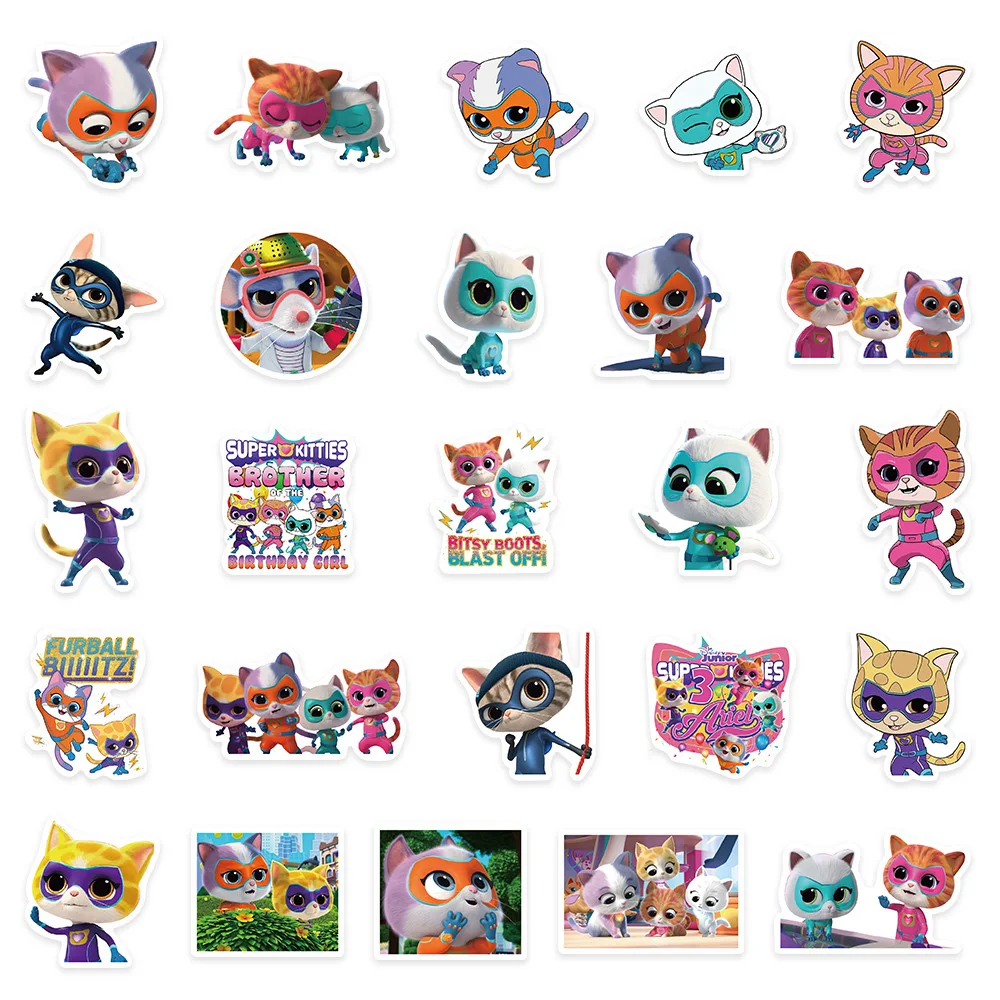 10/30/50pcs Cute Super Kitties Cartoon Stickers Kawaii Kids Sticker Toy Phone Water Bottle Stationery Fun Anime Graffiti Decals