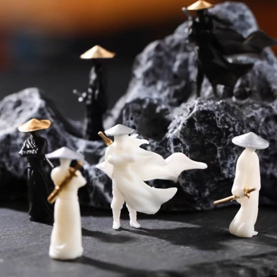 Jianghu-Old Style Warrior Small Decoration Rockery, Water and land Tank, Micro Landscape, Text Creation, Scene, DIY Miniature Fi