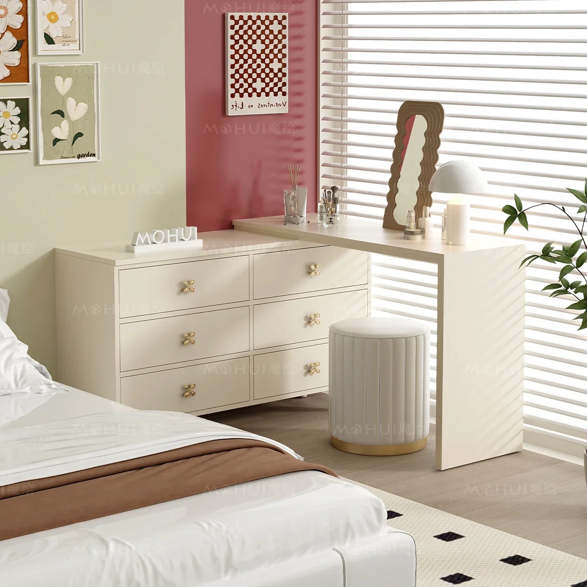 Cream wind six-chest cabinet integrated master bedroom makeup bucket integrated combination simple wall ins wind