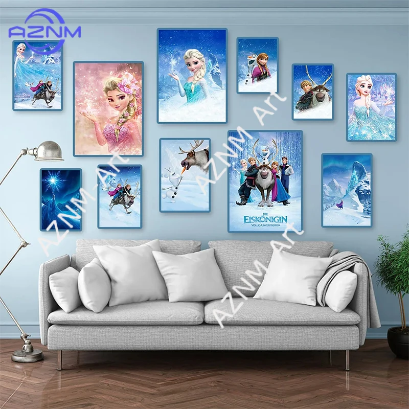Disney Frozen Classic Canvas Painting Anna and Elsa Wall Art Posters Prints Cartoon Children's Room Home Decoration Kids Gifts