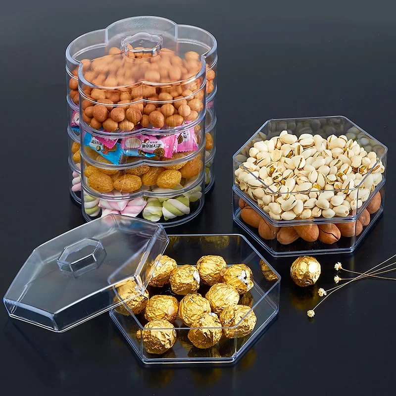 Plastic multi-layer dried fruit tray Household snack Living room with candy covered melon seed tray dried fruit box