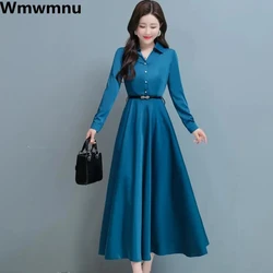 Belt Cotton Linen Chic A-line Dress Korean Elegant Casual New Shirt Dresses Slim Spring Fall Oversize 4xl Women's Long Vestido