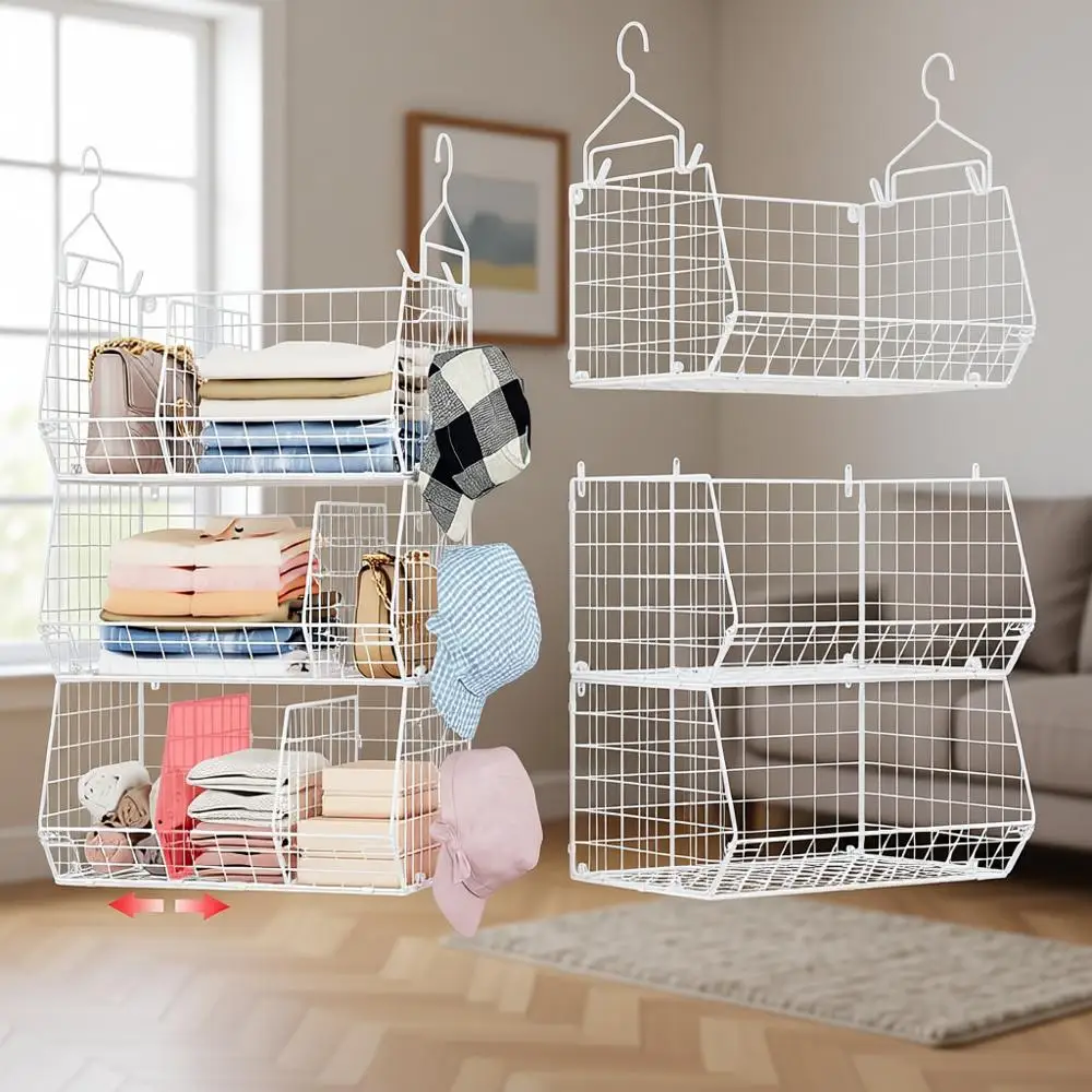 

Extra Large 3-Tier Closet Organizer with Hanging Shelves and Dividers - White