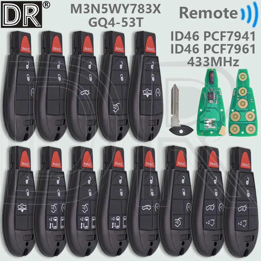 DR M3N5WY783X ID46 PCF7941 GQ4-53T PCF7961A 433MHz llave remota de coche para Jeep Cherokee Dodge Caravan RAM Chrysler Town & Country