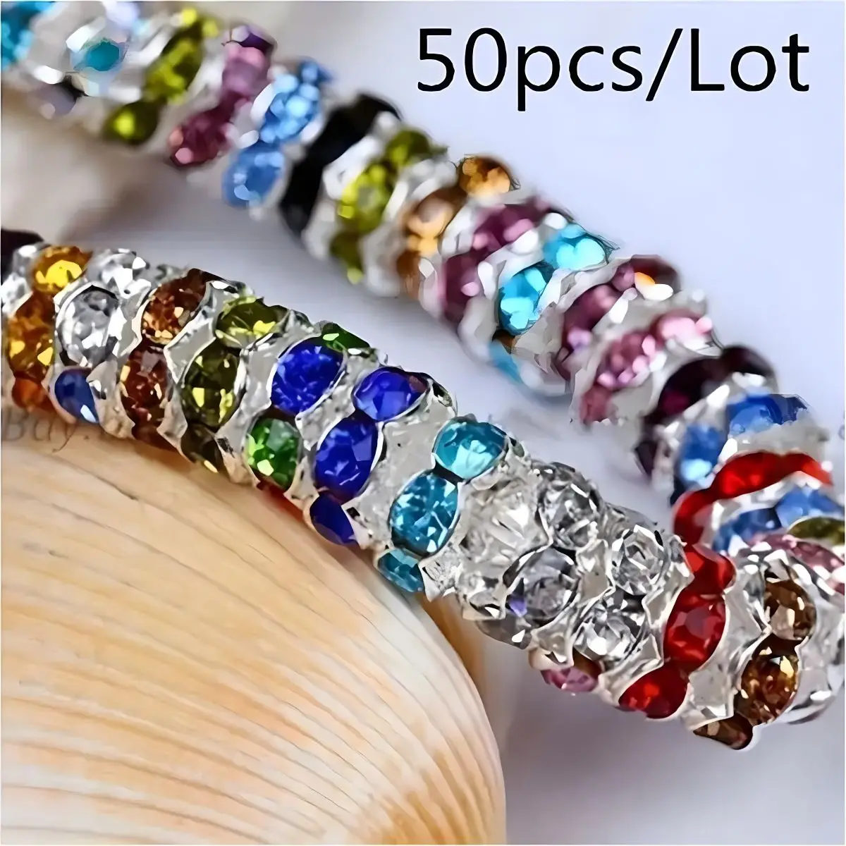 50pcs 6/8mm Random Mixed Color Rondelle Loose Beads Inlaid Rhinestones Spacer For DlY Bracelet Necklace Jewelry Accessories image 2