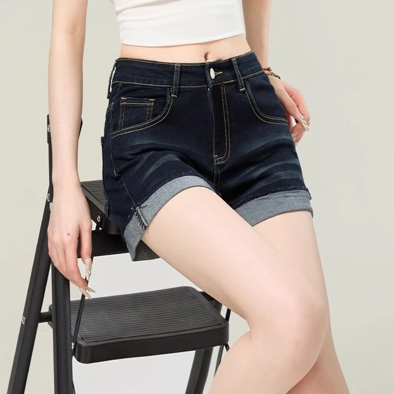 New Summer Women Fashion Retro Blue Hot Shorts Lady Korean Skinny Thin Denim Pants Female Classic High Waist Short Jeans