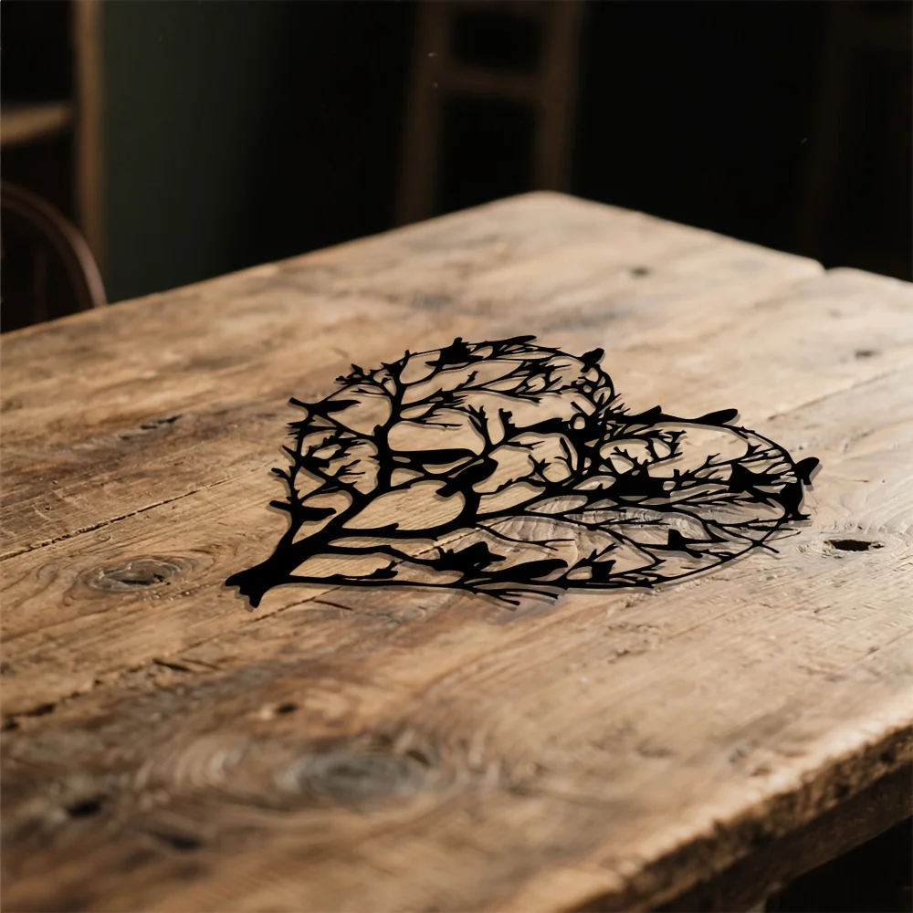 CIFBUY Metal Wall Art Tree With Birds Heart Shape 2D Flat Wall Sculpture Decor For Living Room Bedroom Office Home Decoration
