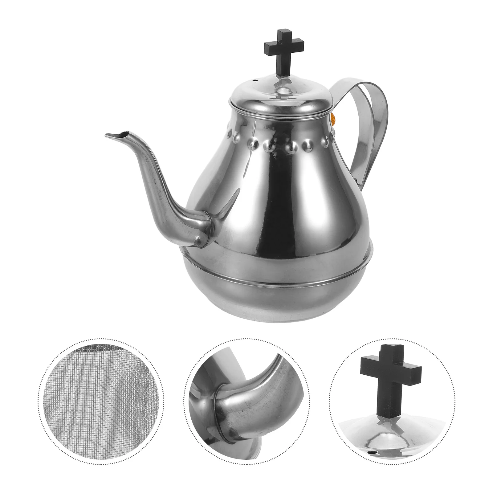 

Holy Communion Stainless Steel Kettle Cross Design Vintage Restaurant Pot Religious Ceremony Water Kettle Easy Clean Portable