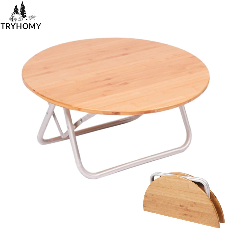 

Tryhomy Camping Bamboo Table Folding Round Low Picnic Table Morning Coffee/Tea Table BBQ Table for Outdoor and Indoor Use