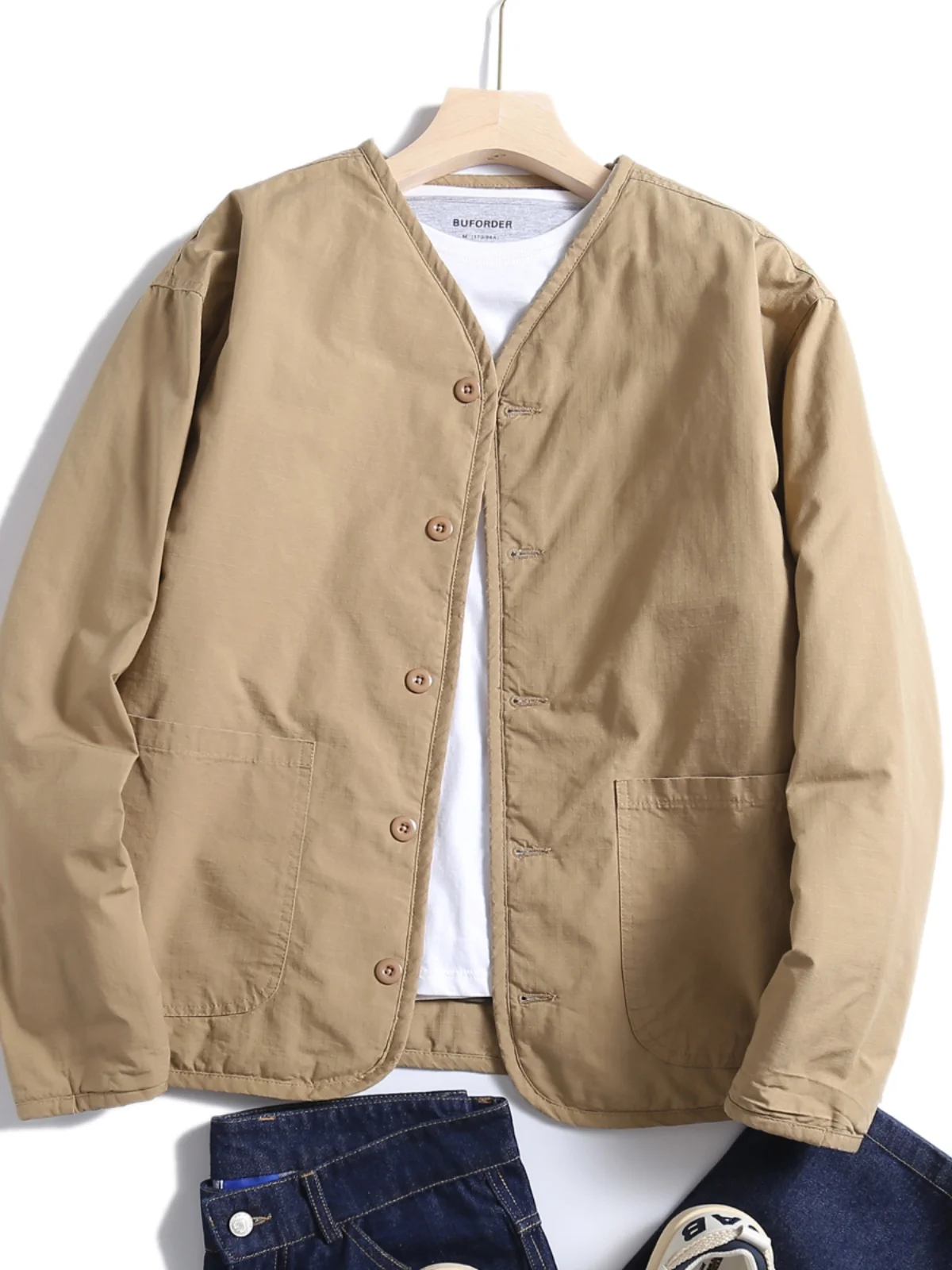 

Ретро-жакет в японском стиле, мужской свободный хлопковый жакет с V-образным вырезом, осенне-зимняя повседневная универсальная верхняя одежда, молодежный стиль