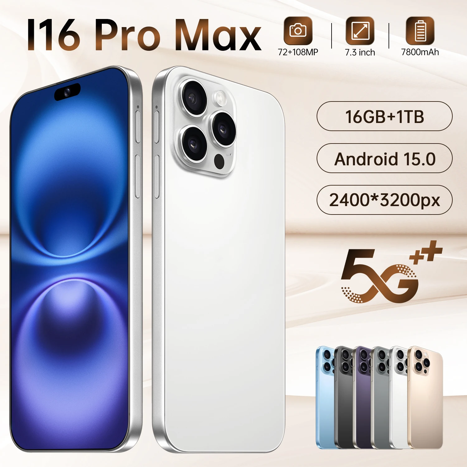 

Global Edition I16 Pro Max 2025 Новый 7,3-дюймовый HD оригинальный смарт-двойной аккумулятор 7800 мАч Функция распознавания лиц