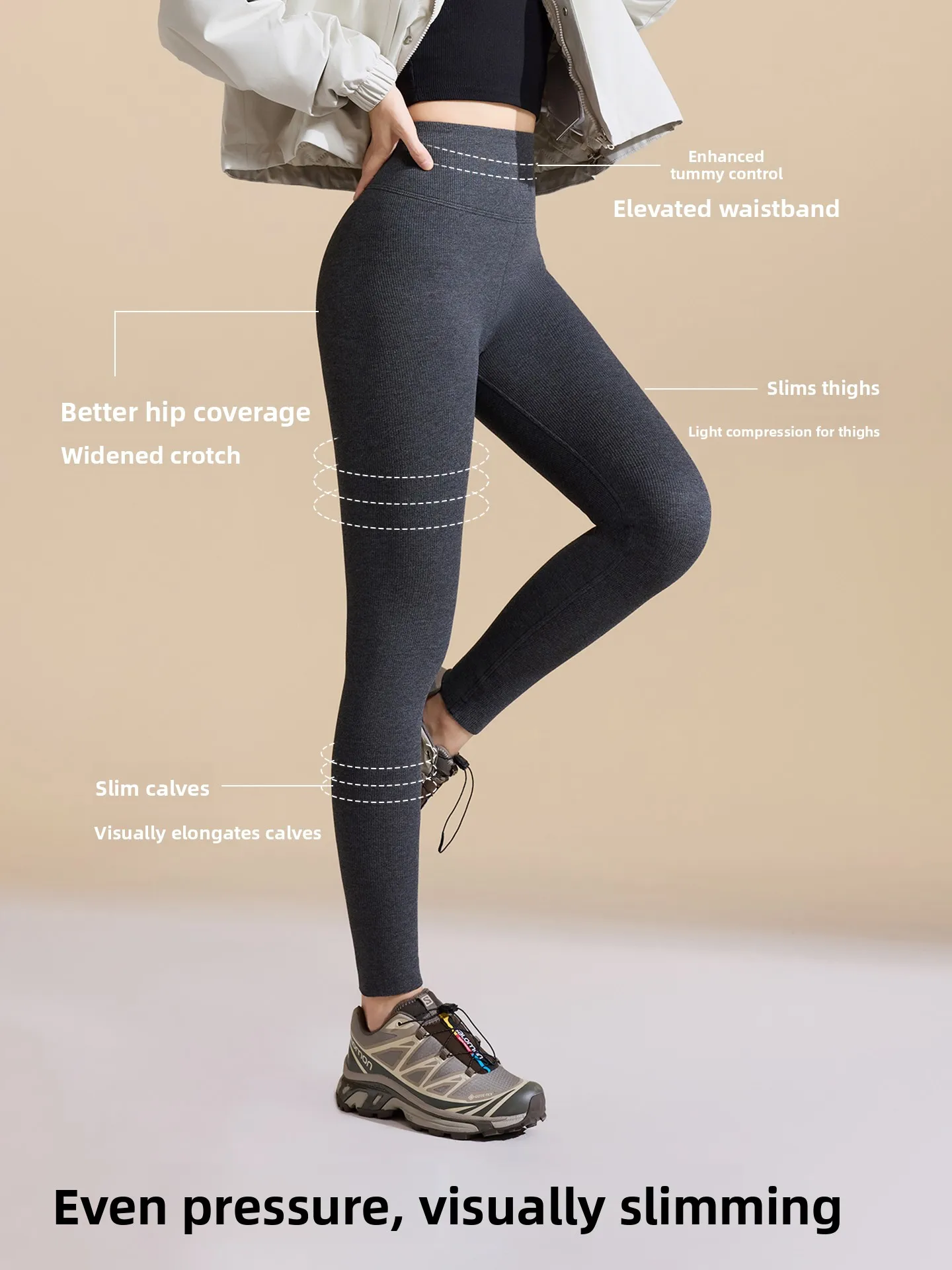 Thiened Fce Pantaloni da yoga da donna Leggings a vita alta Vita alta Controllo della pancia Sollevamento del sedere Capispalla Autunno Inverno Nuovo Sle
