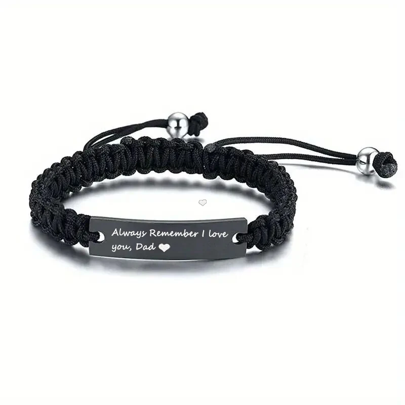 Handmade Black Stainless Steel Inspirational Woven Bracelets For Dad Mom Daughter Son Gifts