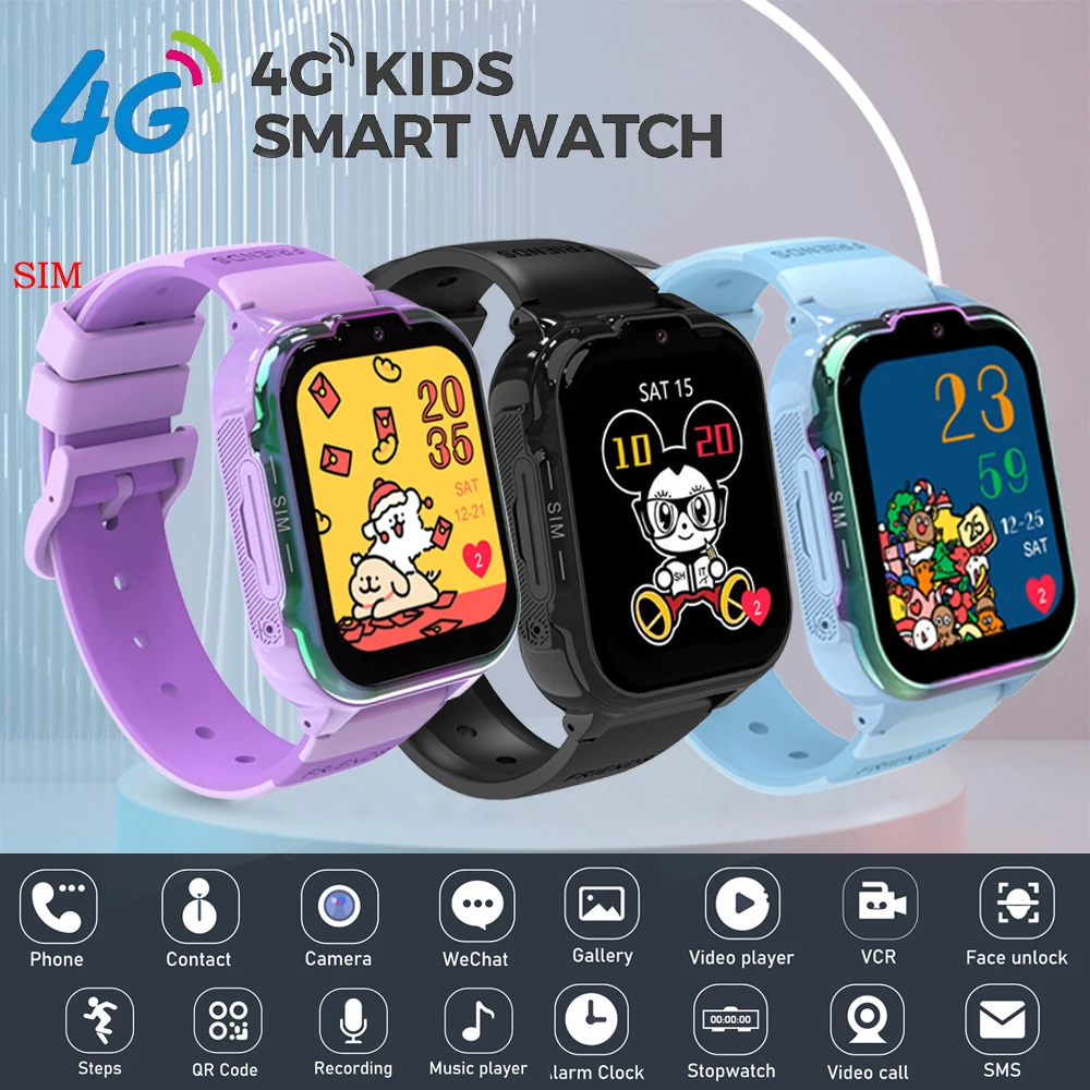 2024 New SIM 4G Kids Smart Watch GPS History Location Display HD Video Call Camera SOS Waterproof LBS Tracker Kids Smart Watch