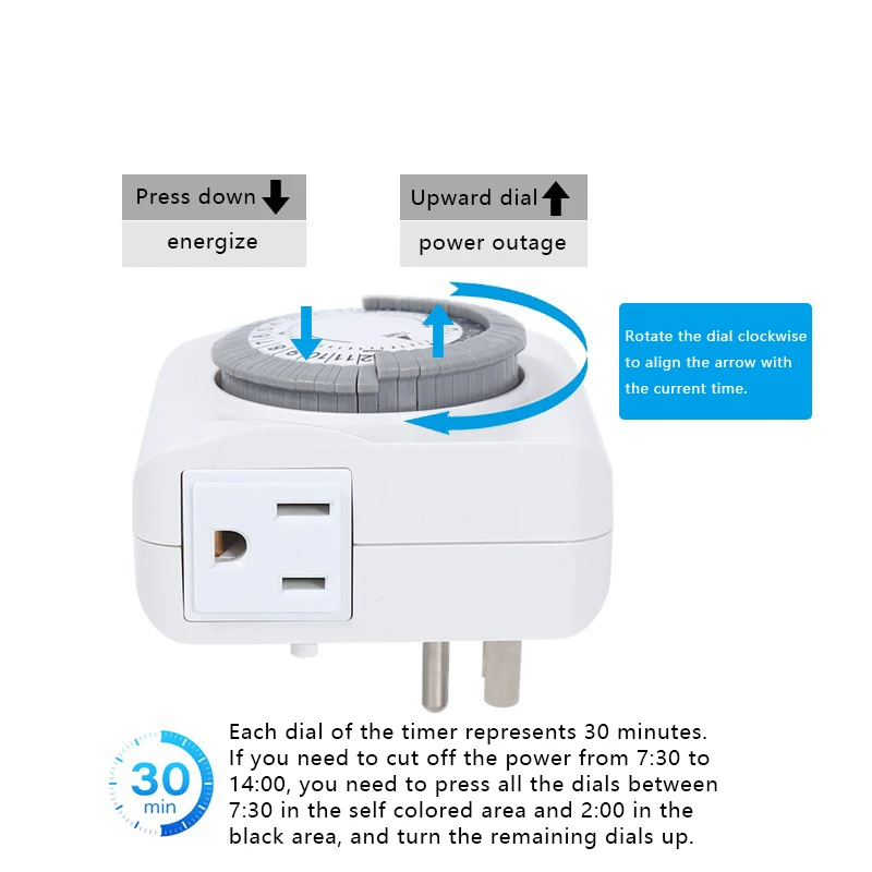 3-flat Plug US Plug Timing Socket 24-hours Cycle Switch Mechanical Timer Automatic Shutdown with Overload Protection 15A 3500W