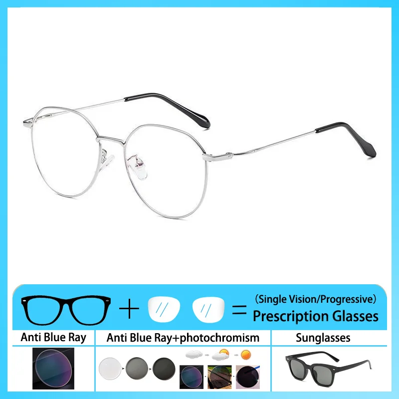 

New Brand Design Fashion Men Eyeglass Round Metal Frame Prescription Custom Hyperopia Glasses Photochromic Astigmatism Eyeglass