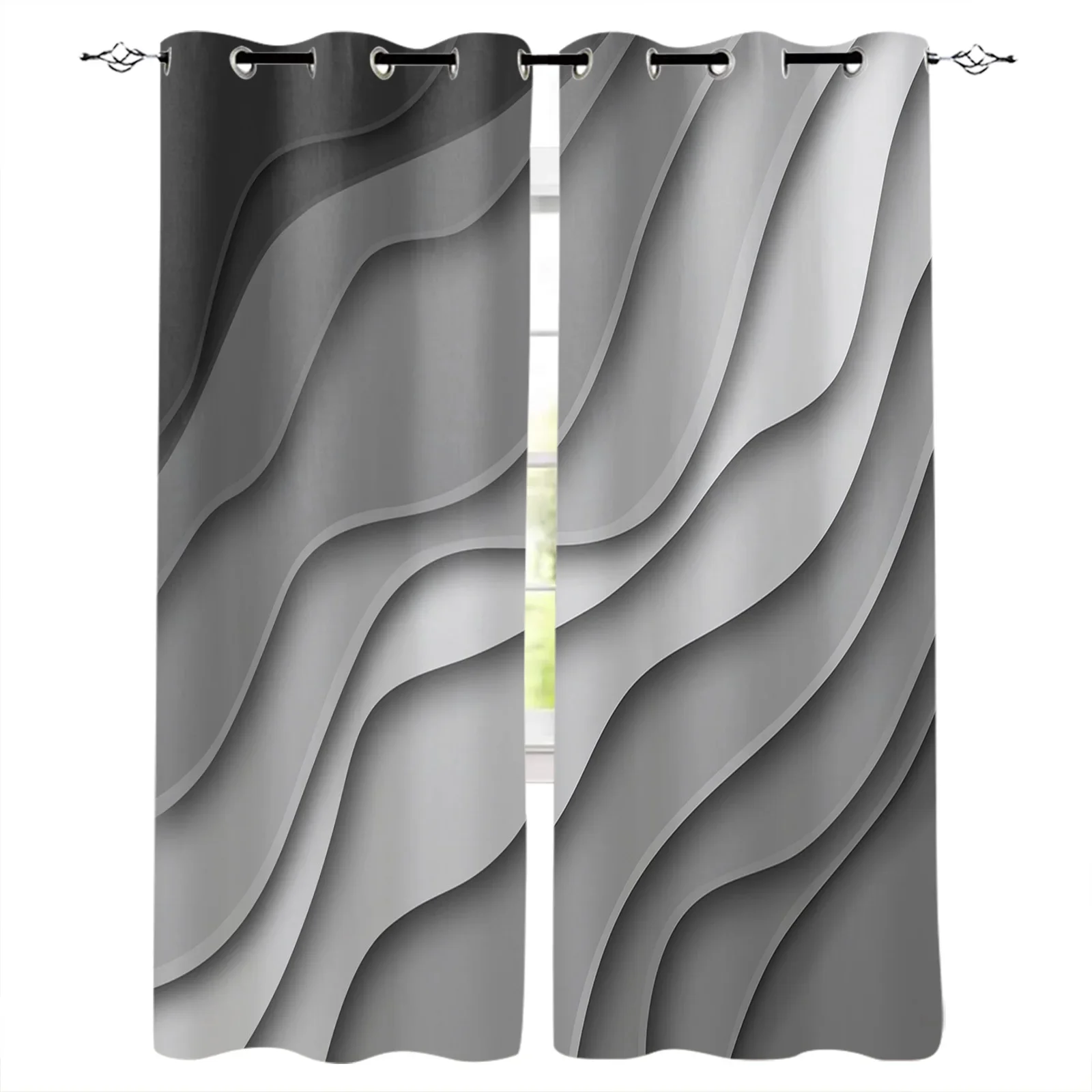 Black Gray Gradient Modern Geometric Abstraction Curtains for Living Room Kids Bedroom Window Curtain Hall Drape Long Cortinas