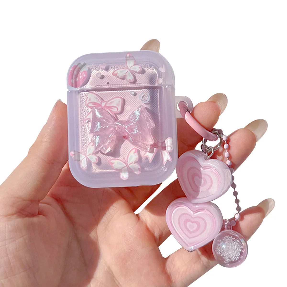 Case For AirPods 4 2 3 Pro 2 EarBuds pink Crystal butterfly Earphone funda Keyring For AirPod 4 Pro2 Headset Bags Accessories - view 5