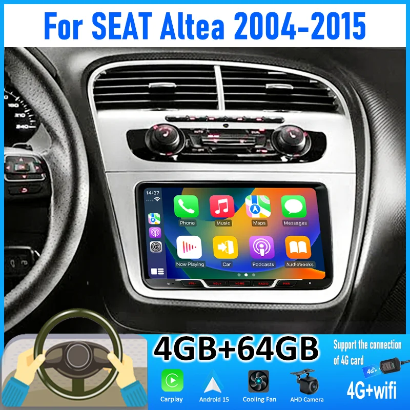 

9'' 4+64GB For SEAT Altea 2004-2015 Car Radio Android 15 Auto Support Wireless Apple Carplay 4G+WIFI 2DIN Google Map Canbus