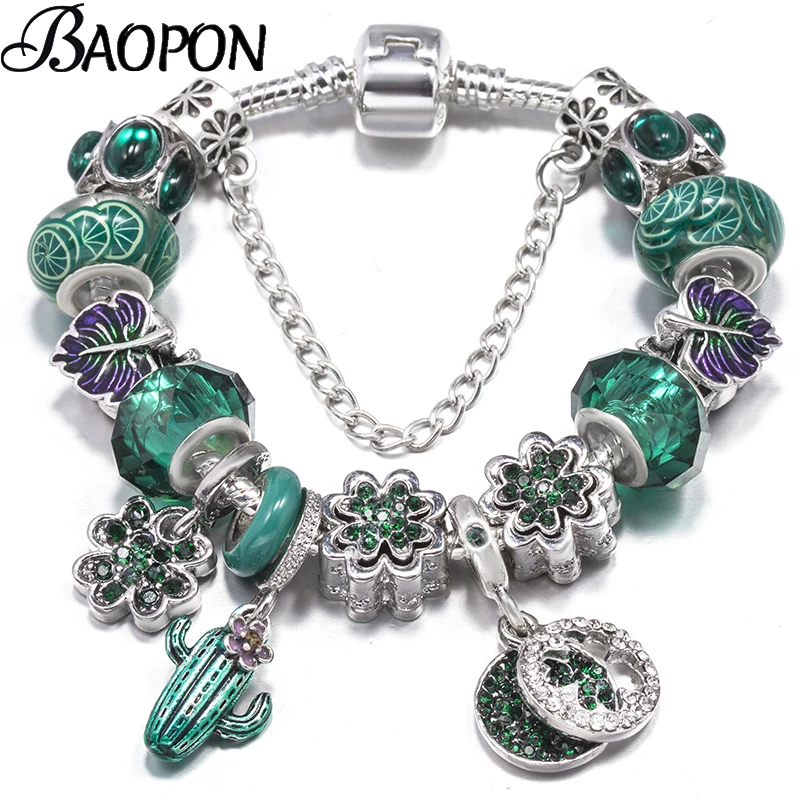 Summer Hot Sale Charm Bracelets Fits Cactus Leaf Beads Bracelet Bangles For Women Men Bijoux Pulseras Jewelry Gift Dropshipping