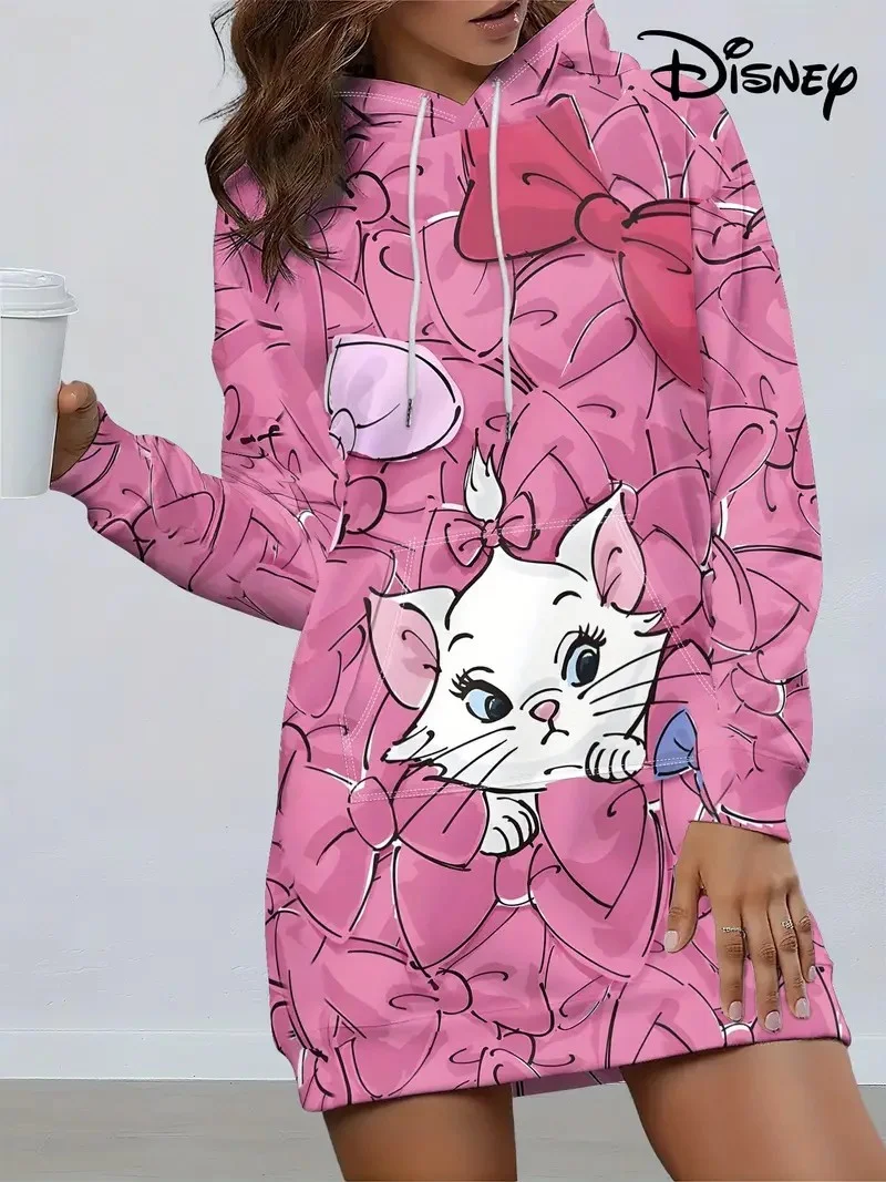 

Disney Brand Stitch Cartoon Long Hoodie Autumn New Mini Sexy Long Sleeved Dress Korean Fashion Elegant Ladies Party