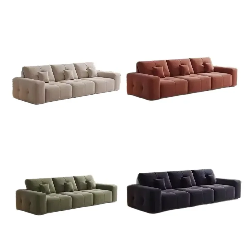 Italian Minimalist Pixel Sofa with Adjustable Backrest Tofu Chenille Fabric for Small Apartment Living Room Straight Row Design