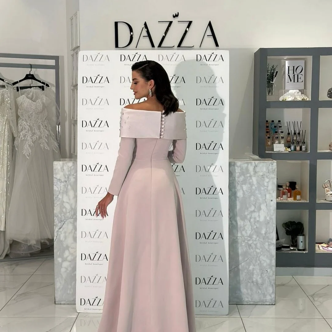 Bella personalizzato rosa glitter scialle bottoni robes de soirée maniche lunghe abiti da festa in raso pavimento-lunghezza abito da ballo a trapezio 2025