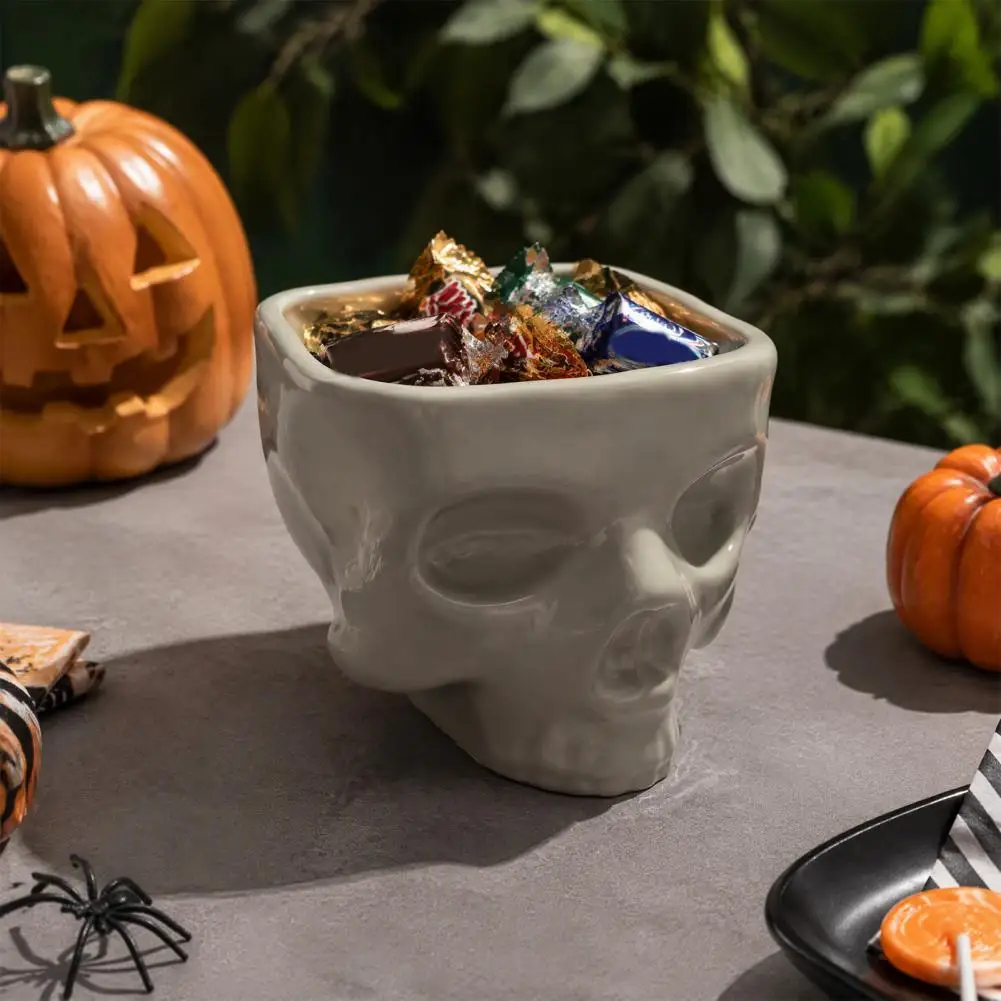 Halloween Table Decoration Skull Trinket Dish 300/500ml Skull Bowl Ceramic Skeleton Head Candy Holder Halloween Tabletop Decor