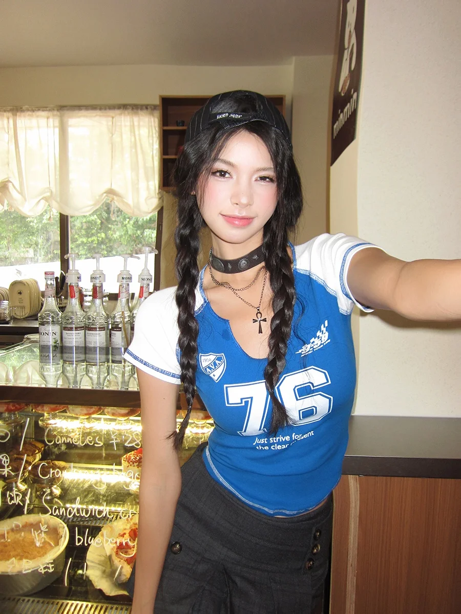 تي شيرت Aviva on Earth American Print Design ort Sve Slim Fit للسيدات Dopane Spicy ort Sle بنمط إبداعي... #4